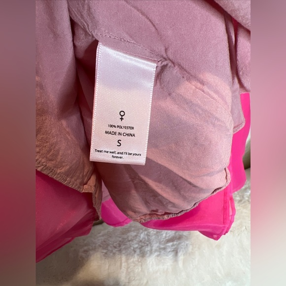 Free People SELKIE The Cali Rosebud Puff Ruffles babydoll Mini Dress Neon Pink S - Picture 6 of 7